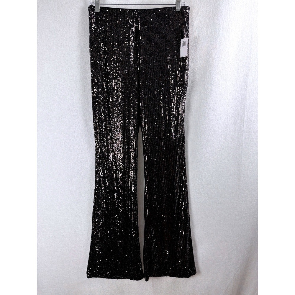 NEW Old Navy Womens Extra High-Rise Flare Sequin Pants Black Full-Length M